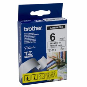 Brother TZe 6mm sort p hvid Standard